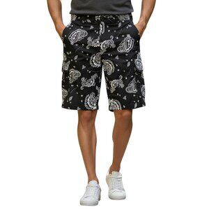 Henry William Paisley Cargo Shorts Mens 38 Black White Streetwear Bandana